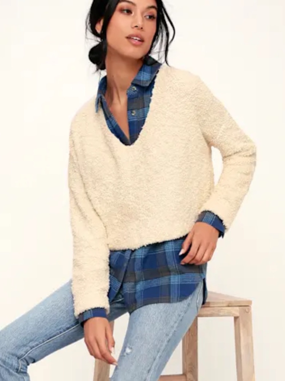 NWOT Free People  Popcorn Cream Pullover Sweater Top